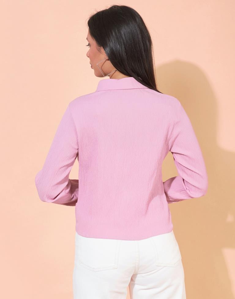 Light Pink Polyester Plain Shirt