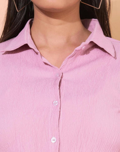 Light Pink Polyester Plain Shirt