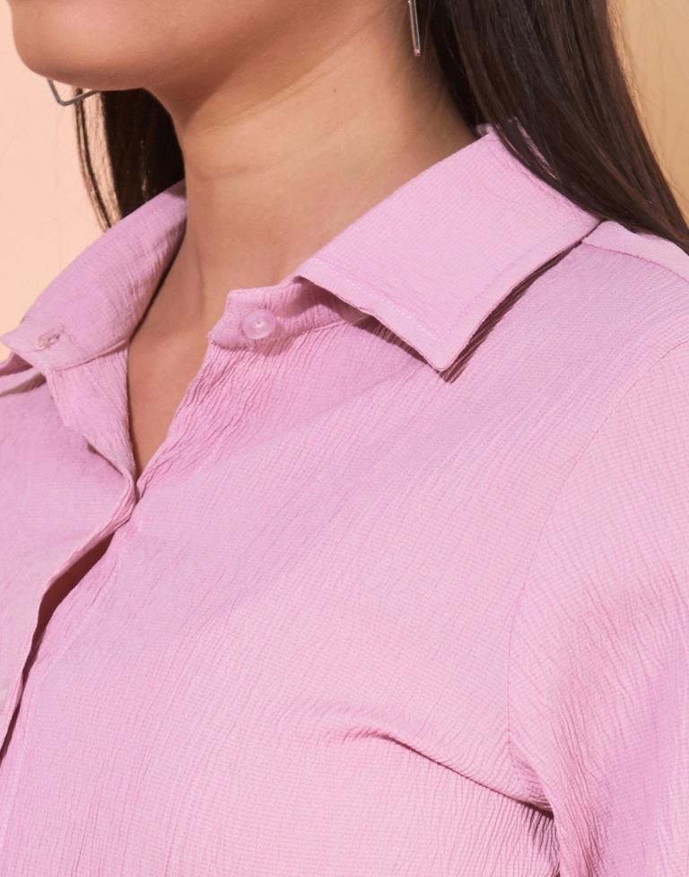 Light Pink Polyester Plain Shirt