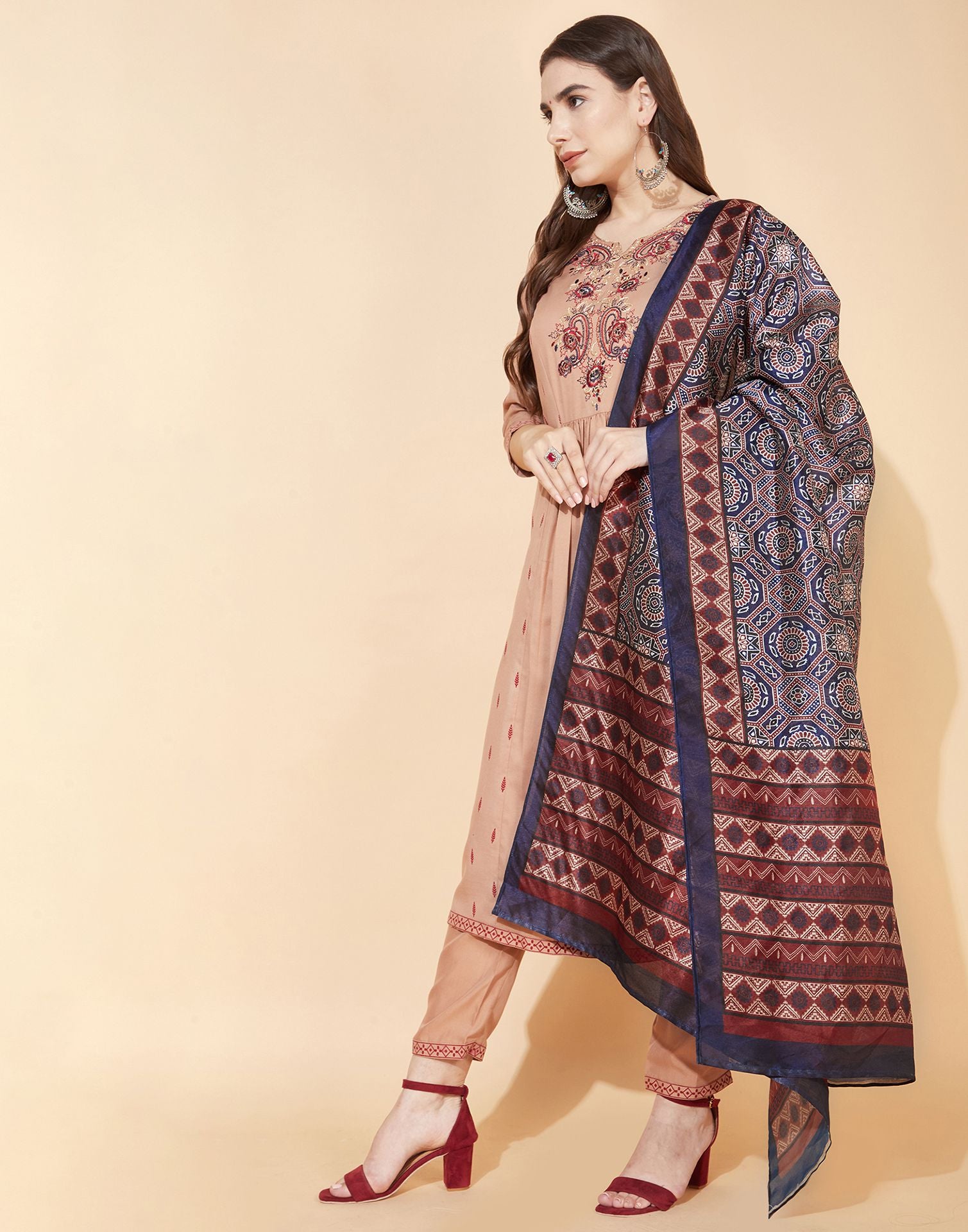 Cocoa brown short shirtkurta with allover multi coloured Dori embroi   Kora India