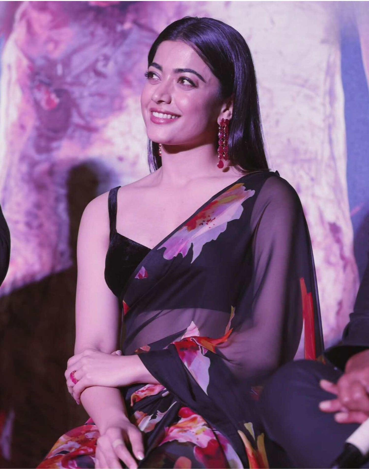 Rashmika Mandanna's Soft Georgette Black Floral Printed Saree