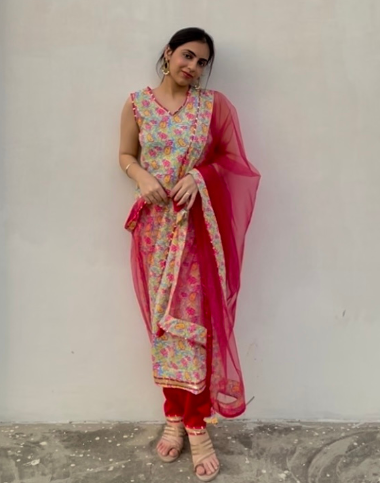 Multicoloured Cotton Printed Straight Kurta With Pant And Dupatta