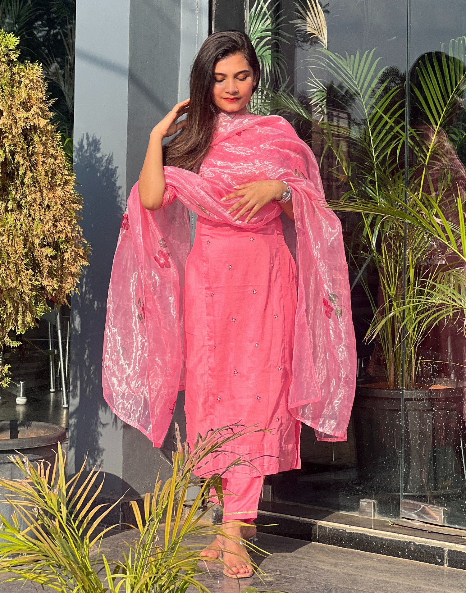 Pink Kurti With Pant And Dupatta