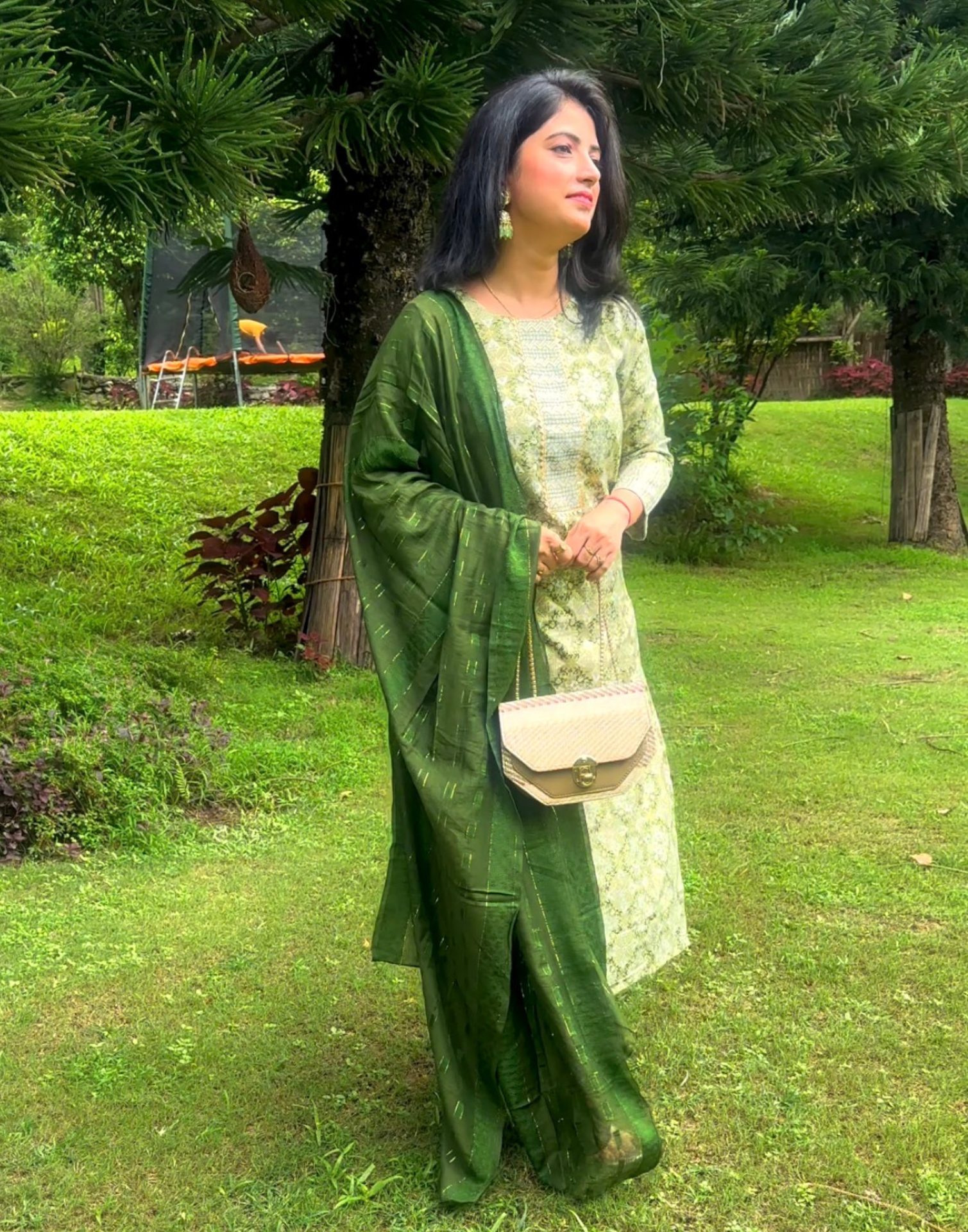 Green Cotton Printed Straight Kurta Kurti With Pant And Dupatta