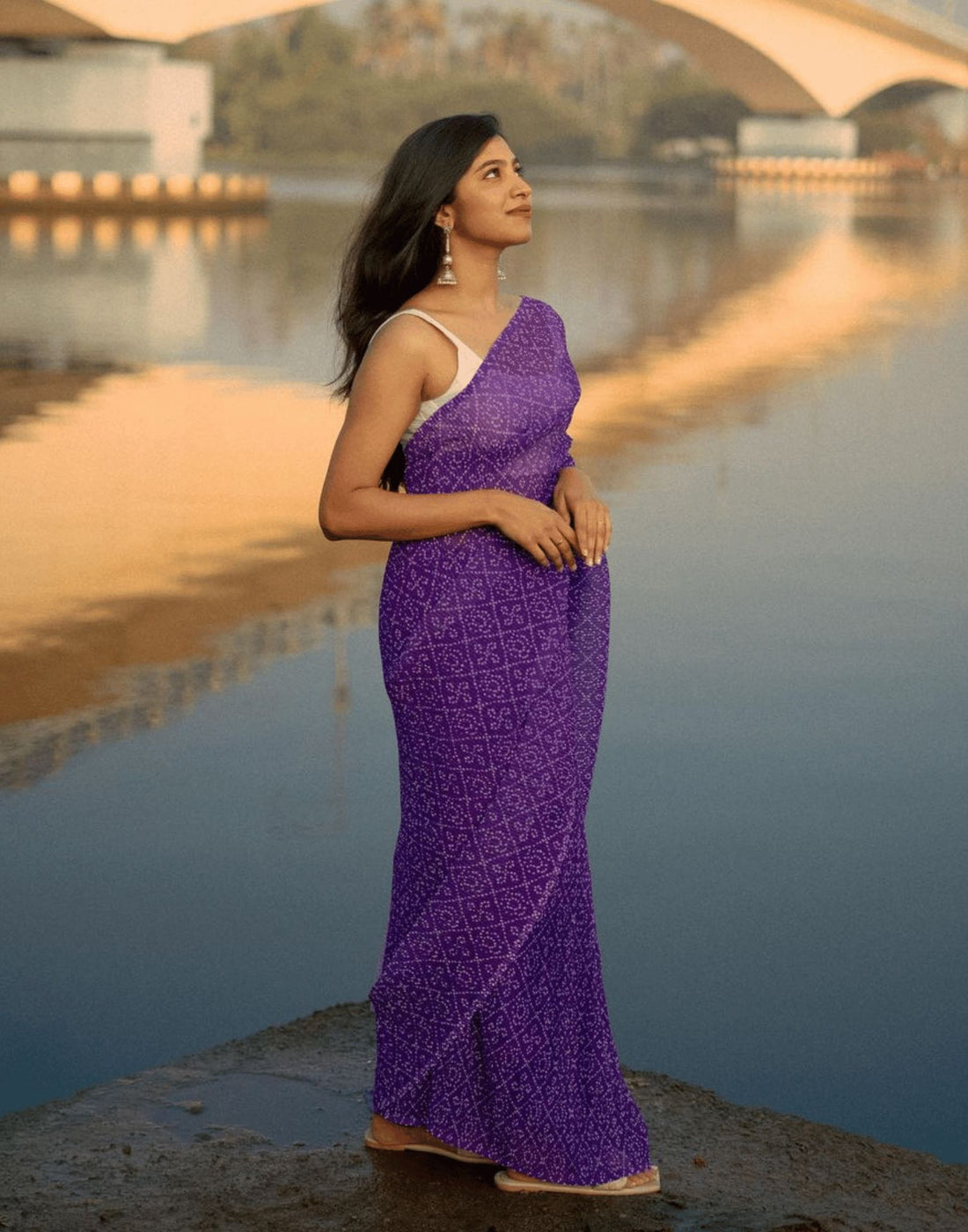 Purple Bandhani Pleated Saree | Leemboodi