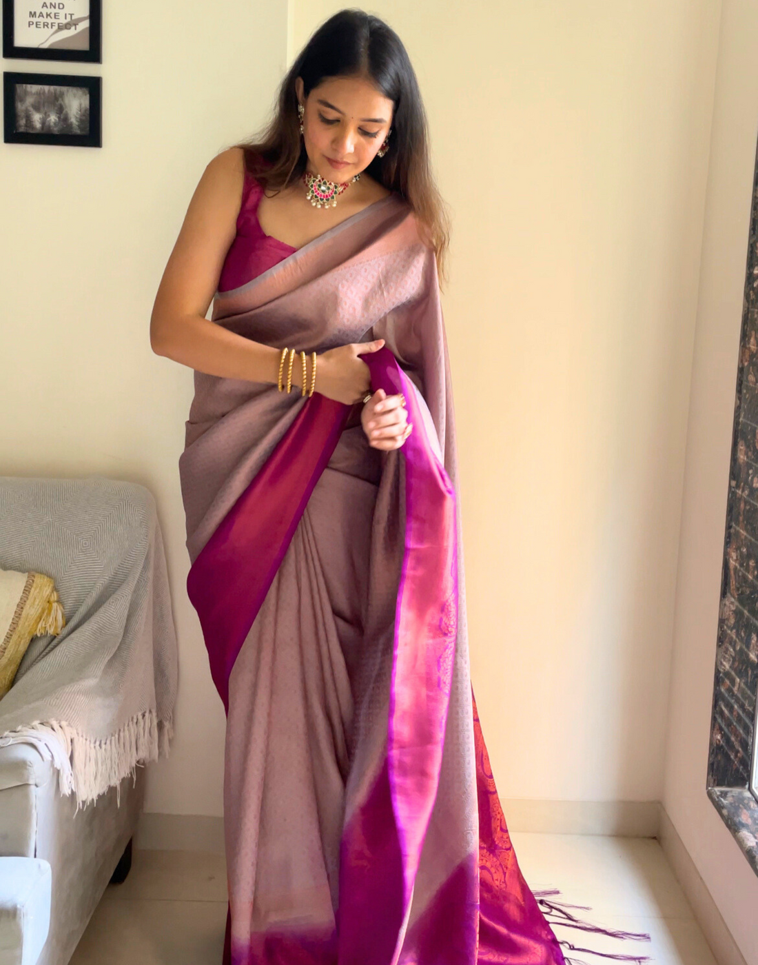 Light Purple Silk Weaving Kanjivaram Saree