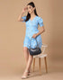 Light Blue Printed Straight Dress | Leemboodi