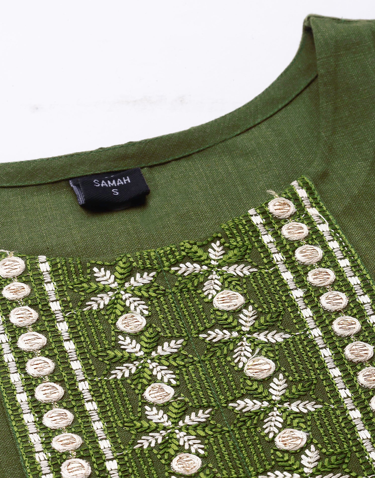 Olive Green Embroidery Cotton Straight Kurta