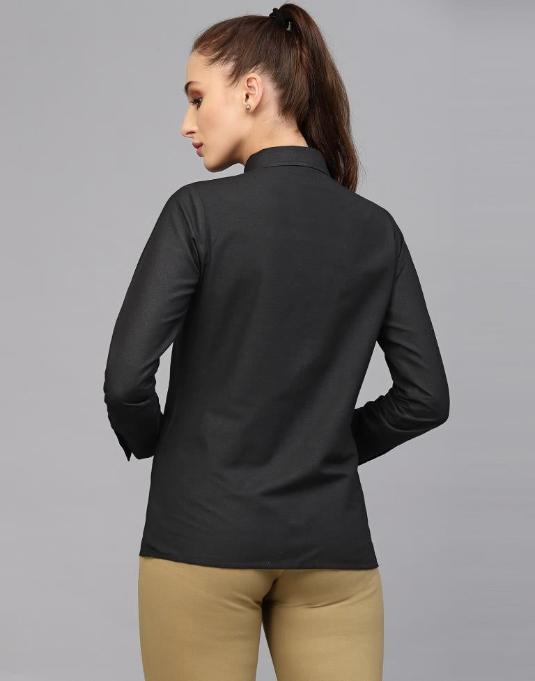 Black Cotton Plain Shirt | Leemboodi