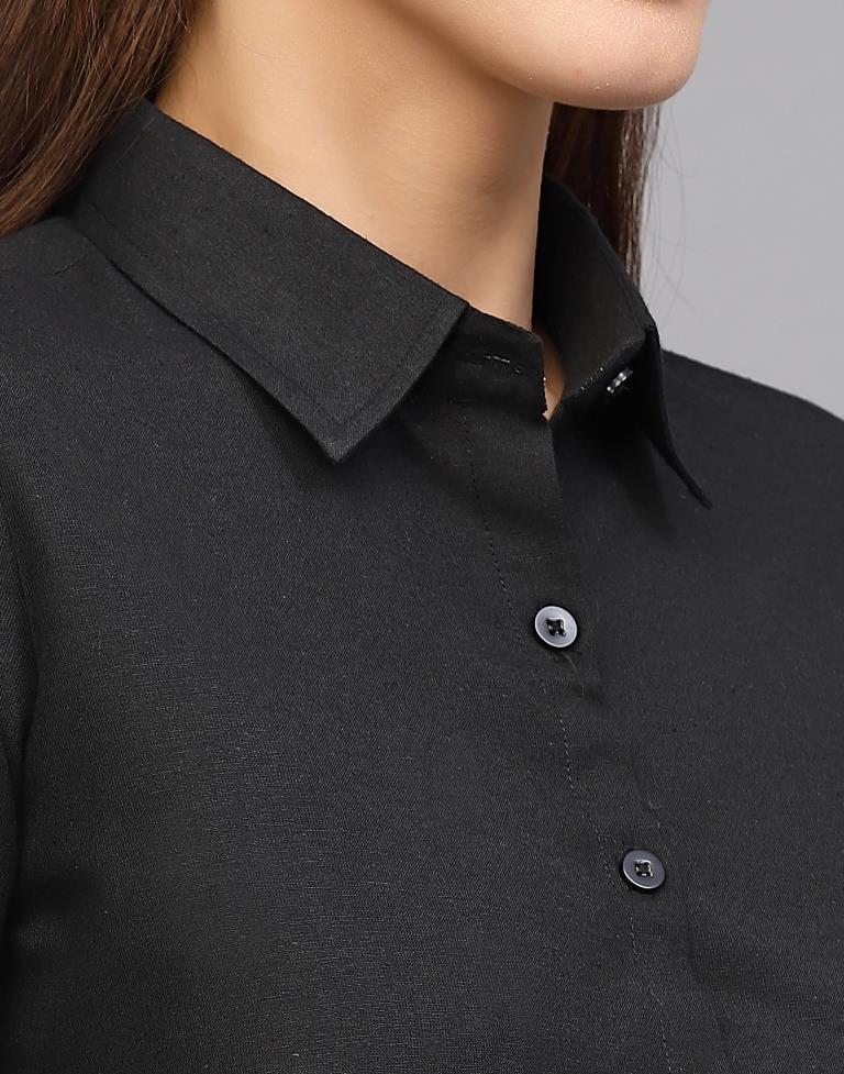Black Cotton Plain Shirt | Leemboodi