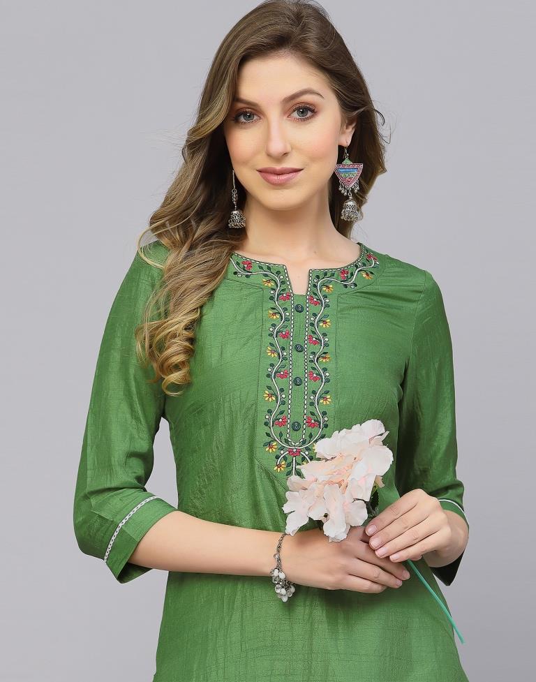 Parrot green plain cotton kurtas-and-kurtis - Nrupansh Textile - 2496868
