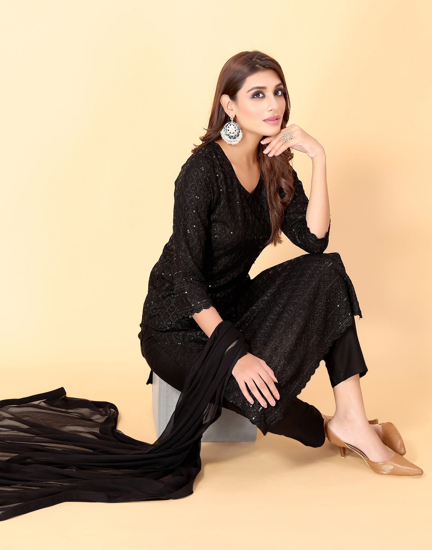 Black Kurti With Pant And Dupatta