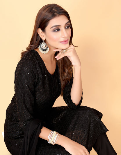 Black Kurti With Pant And Dupatta