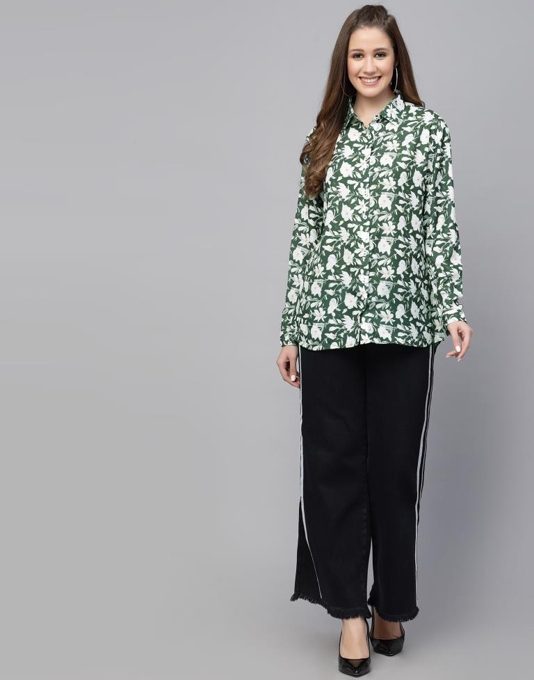 Green Printed Casual Shirt | Leemboodi