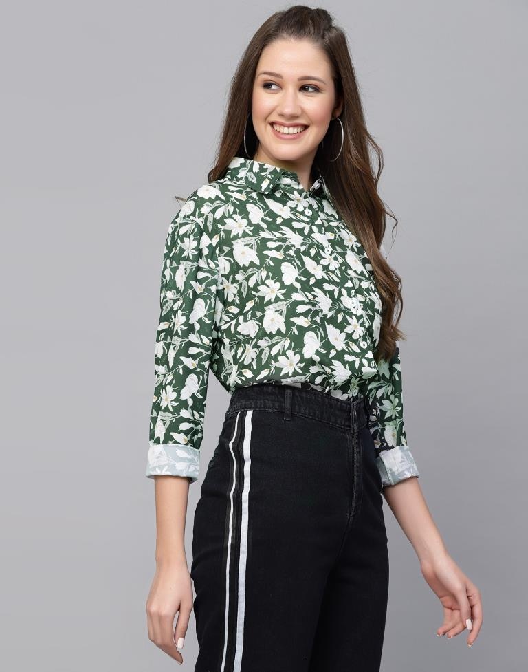 Green Printed Casual Shirt | Leemboodi