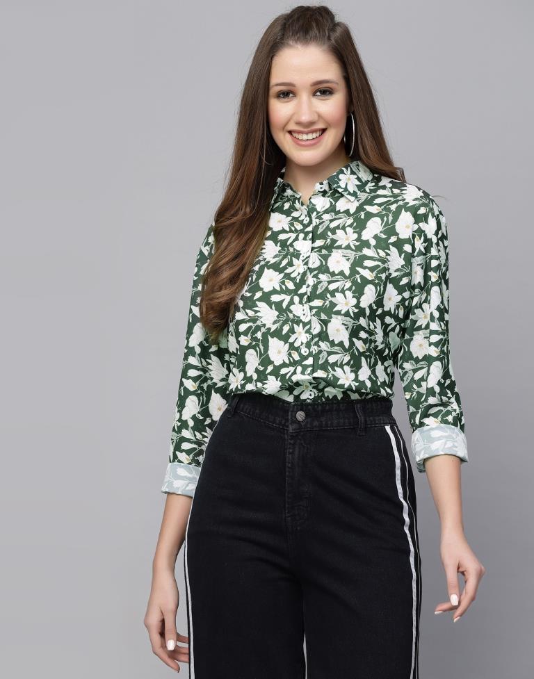 Green Printed Casual Shirt | Leemboodi