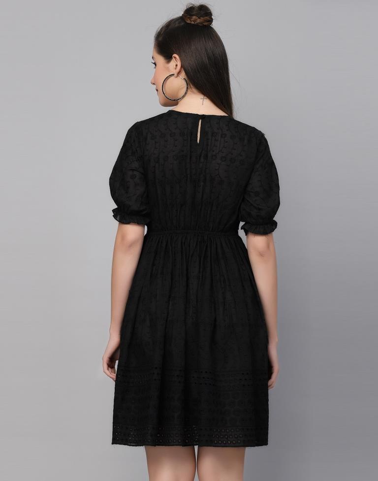 Black Cotton Embroidery Dress