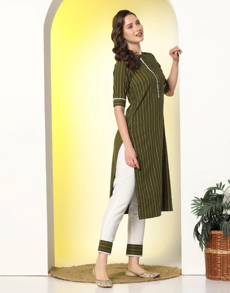 Buy Niyaara Women's Latest Fashion Jaipuri Rajasthani Solid Cotton Flax  Kurti Knee Length Straight 3/4 Sleeve Mandarin Collar Olive Green Kurti |  LM 40-M at Amazon.in