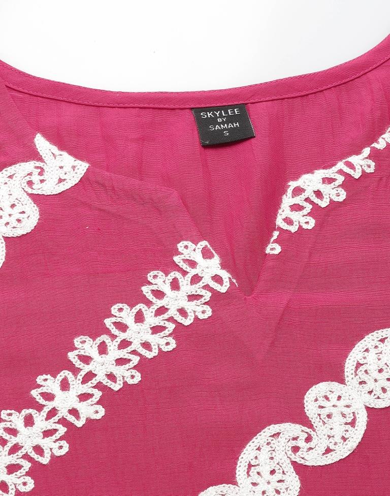 Pink Embroidery Chinnon Straight Kurta