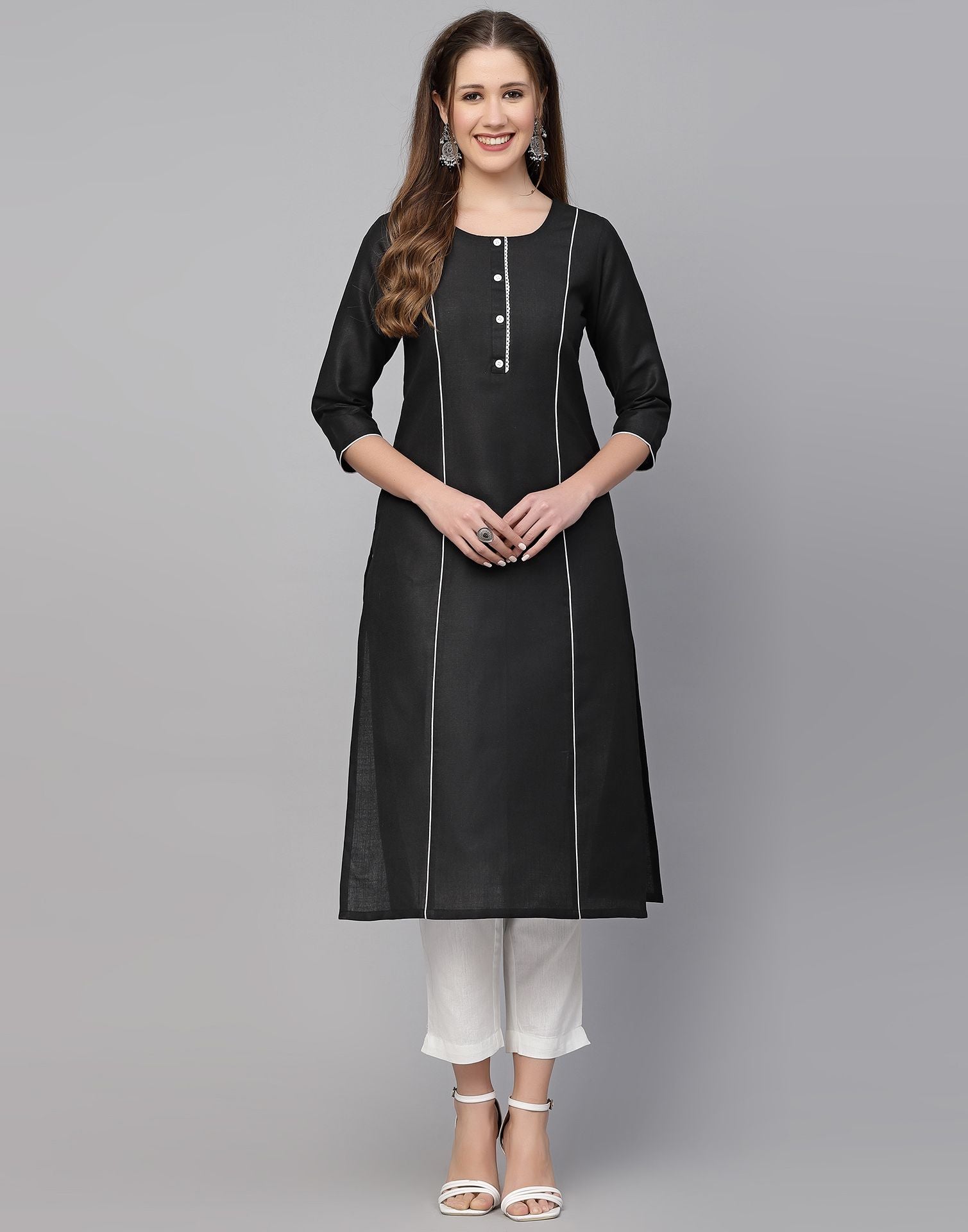 Black plain cotton kurti - AUJJESSA DESIGNS PRIVATE LIMITED - 2889832