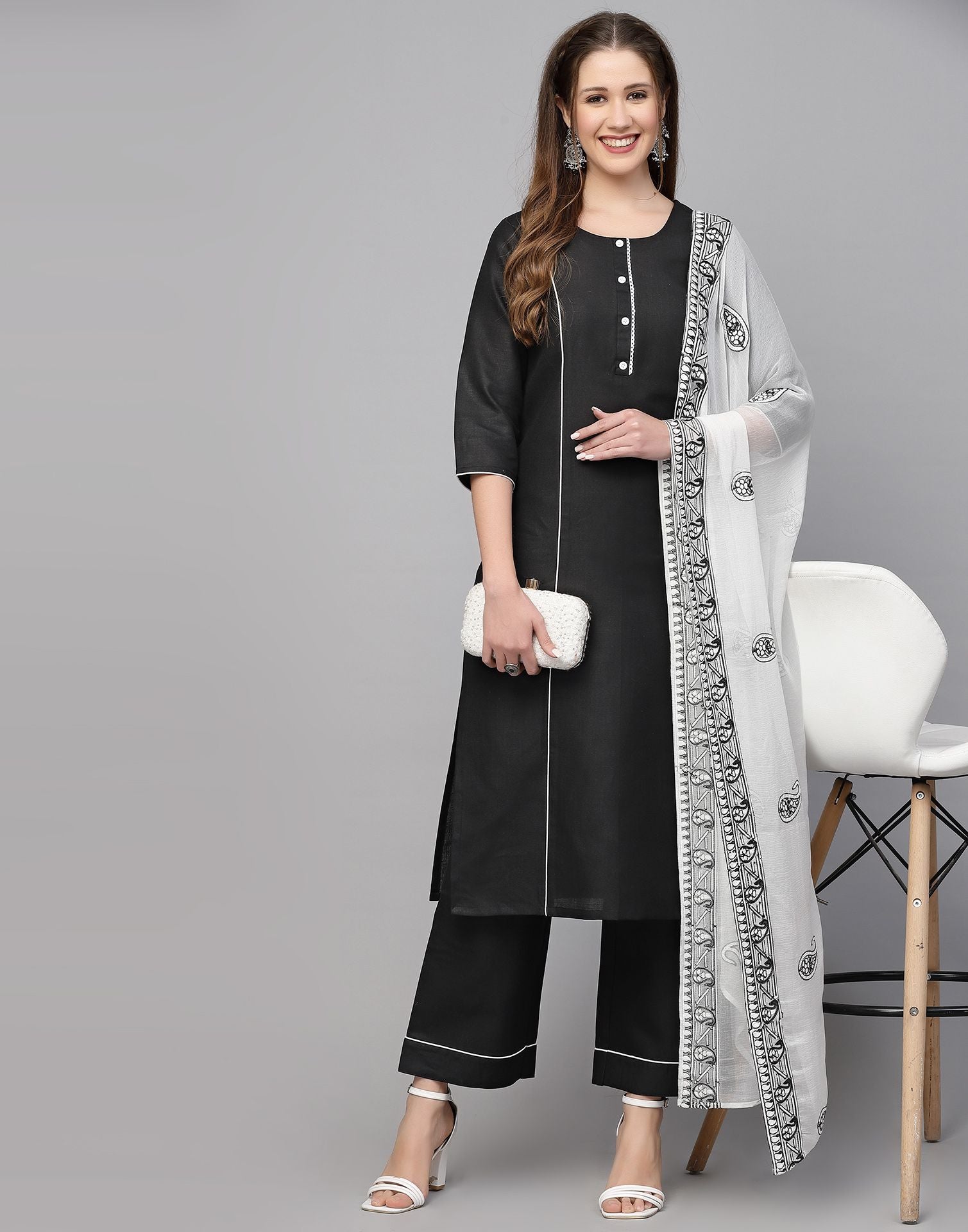 Sitaram Designer Embroidery Grey Straight Kurta Pant and dupatta Set