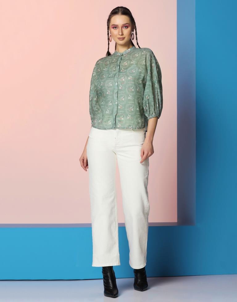 Light Green Rayon Printed Shirt | Leemboodi