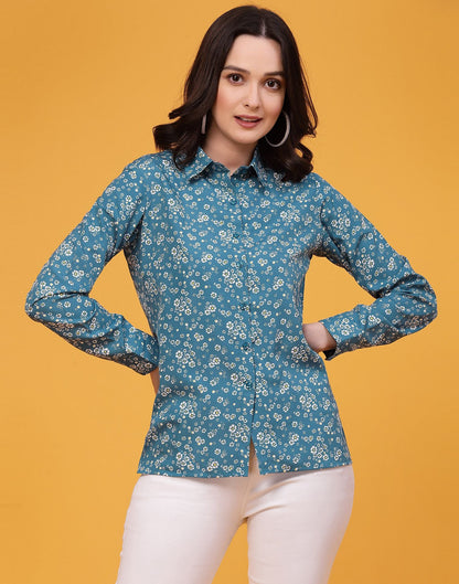 Teal Blue Printed Shirt