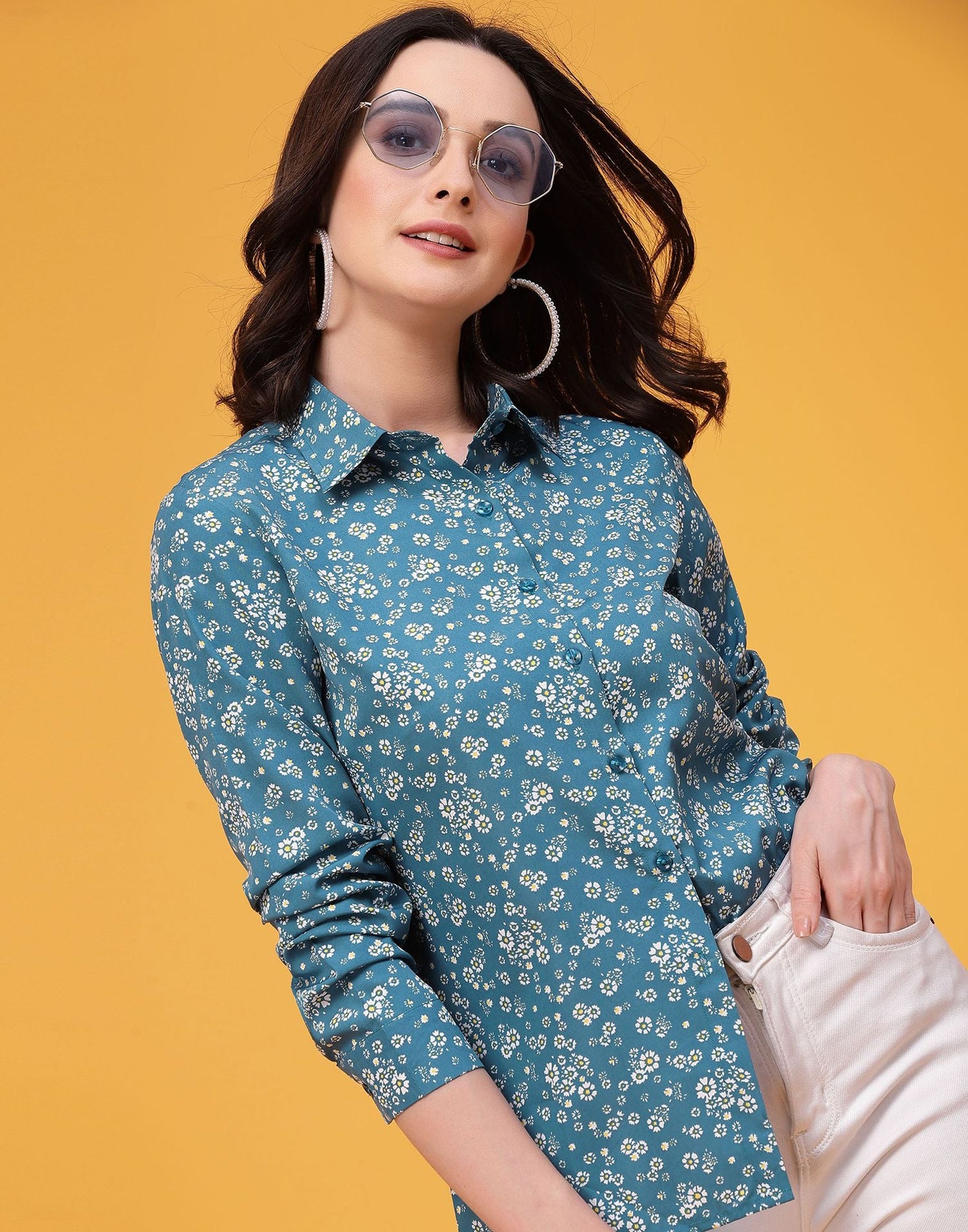 Teal Blue Printed Shirt