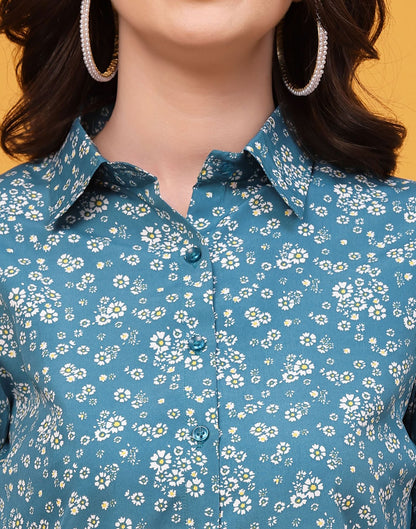 Teal Blue Printed Shirt