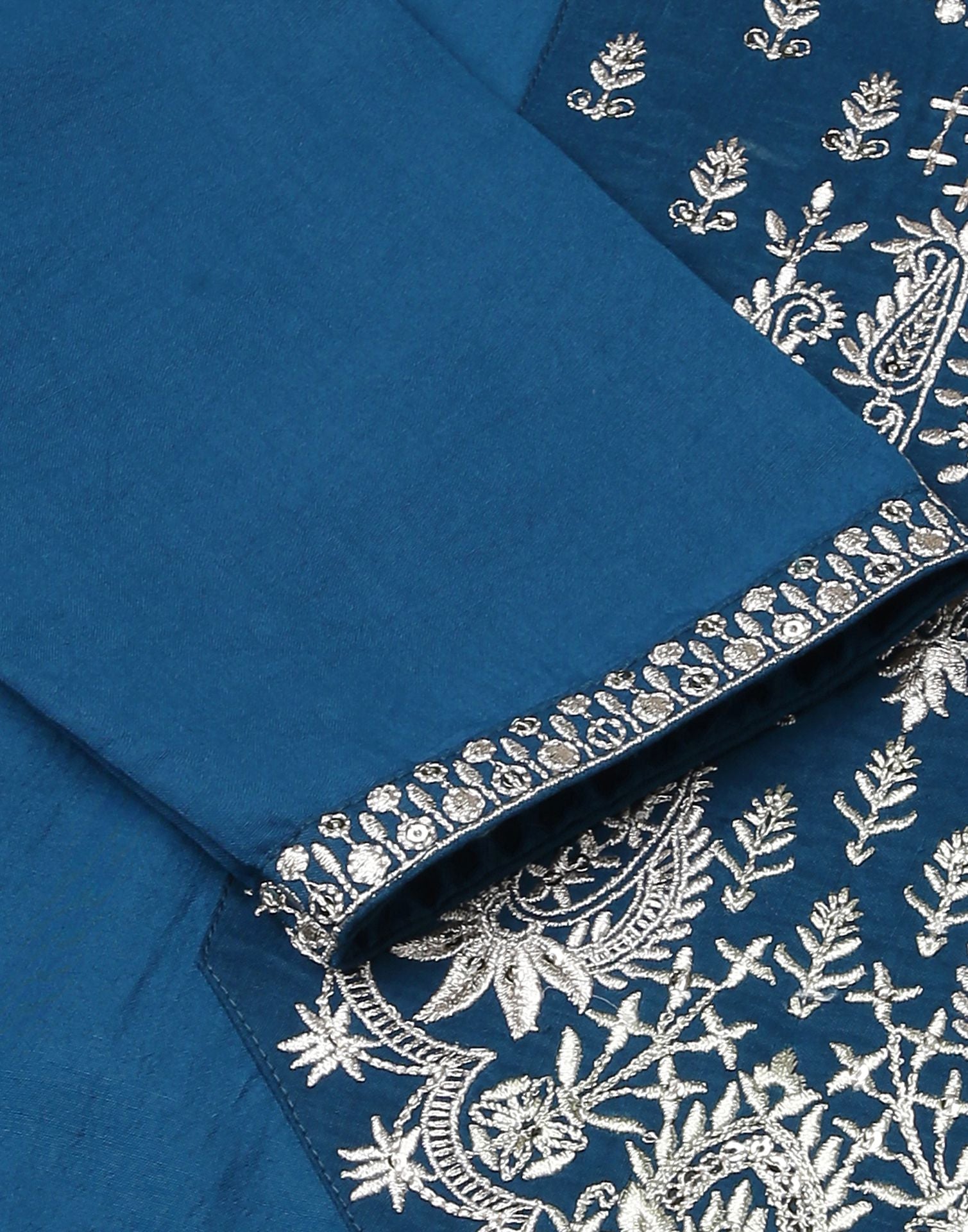 Sea Blue Embroidery Chinnon Straight Kurta