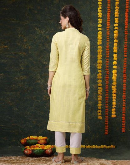 Yellow Weaved Cotton Kurta With Pant
