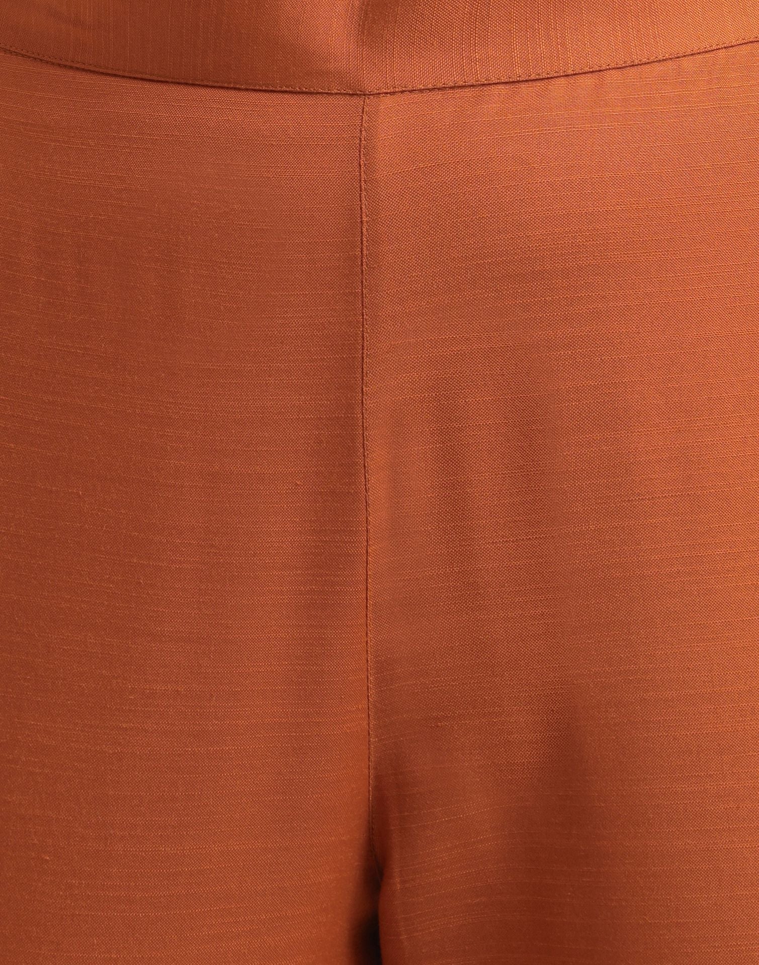 Rust Embroidery Cotton Straight Kurta With Pant