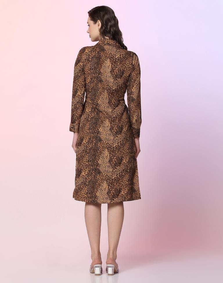 Brown Printed A-line Dress