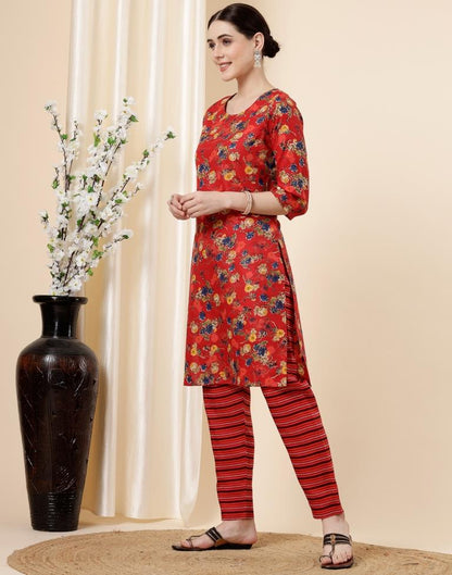 Red Printed Kurta With Pant