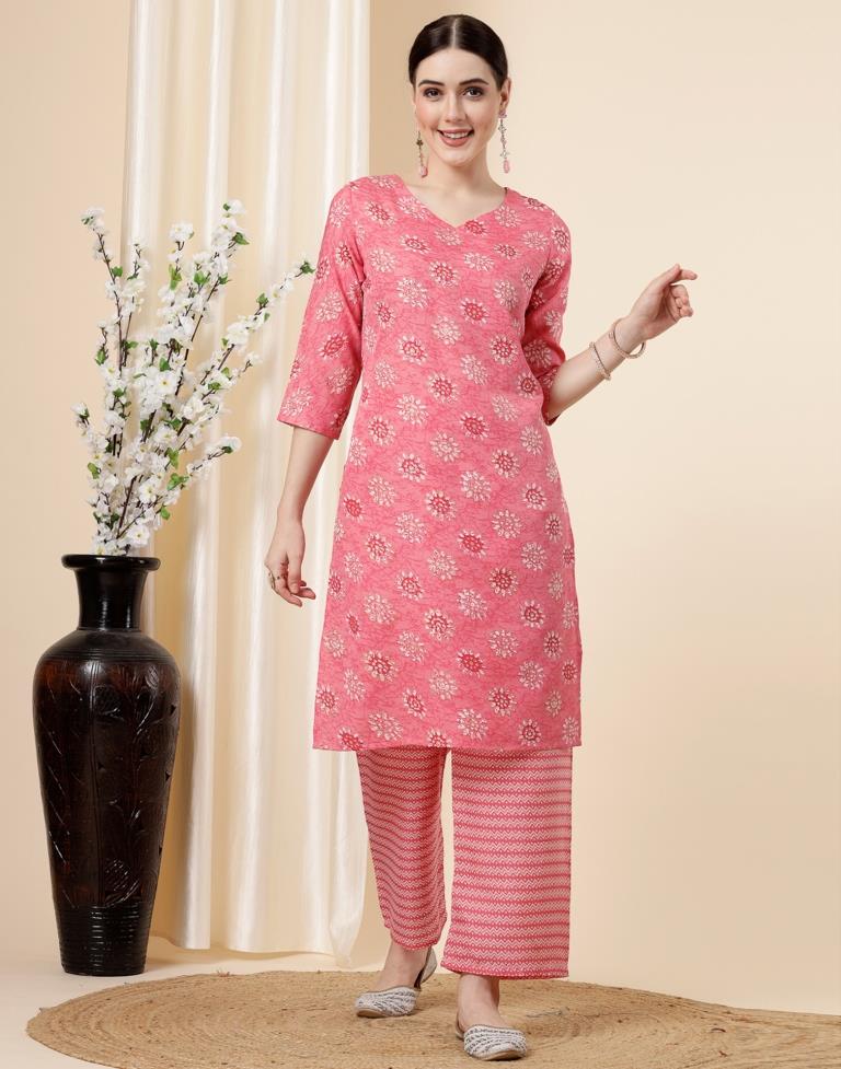 Pink Printed Kurta With Pant