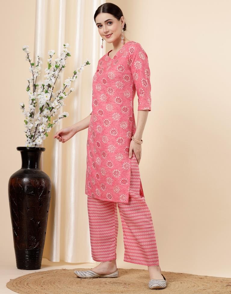 Pink Printed Kurta With Pant