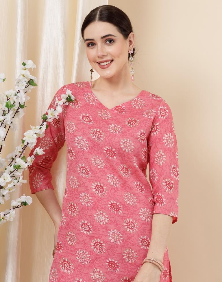 Pink Printed Kurta With Pant