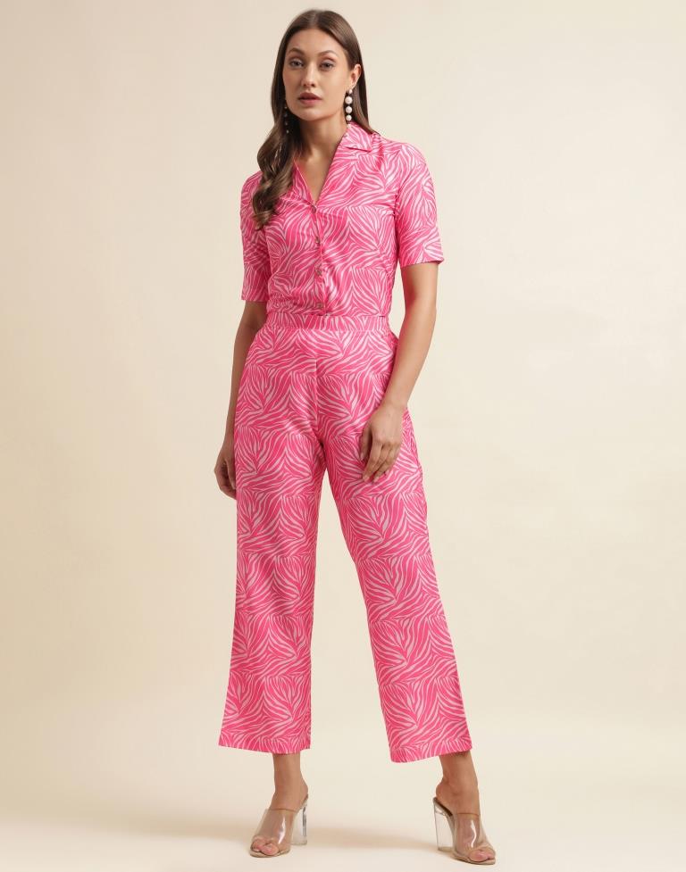 Pink Polyester Printed Co-ord Set