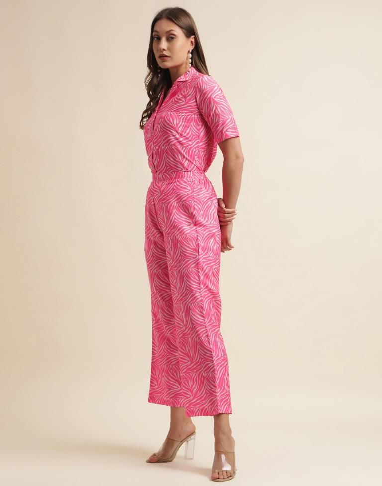 Pink Polyester Printed Co-ord Set