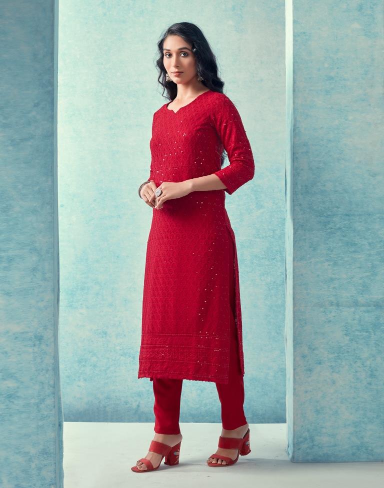 Maroon Sequence Kurti with Pant And Dupatta