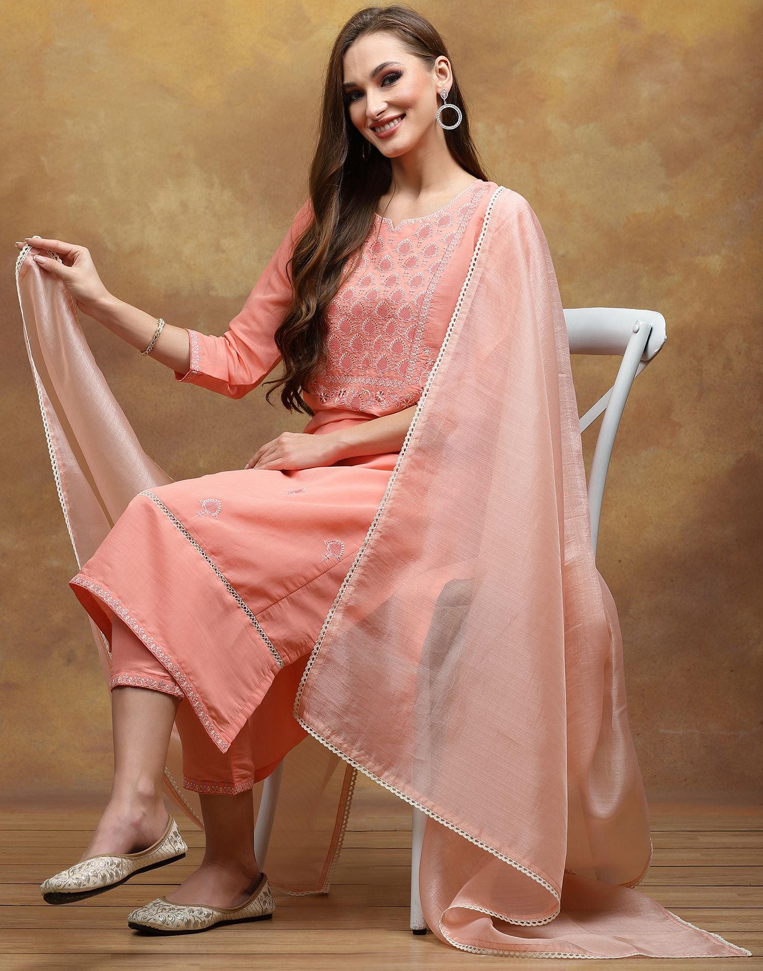 Jaipur Kurti Kurta Set  Buy Jaipur Kurti Mauve Silk Embroiderd Kurta With  Pants And Organza Dupatta set Of 3 Online  Nykaa Fashion