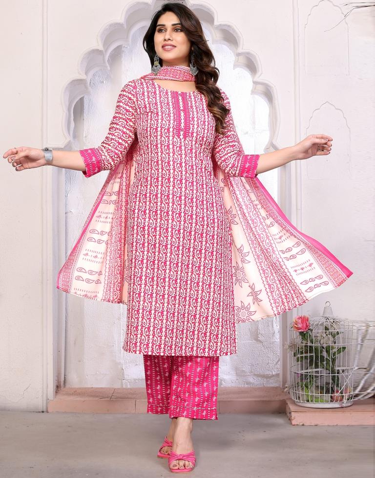 Pink cotton hot sale straight kurta