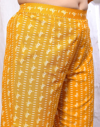 Mustard Printed Kurta With Pant And Dupatta