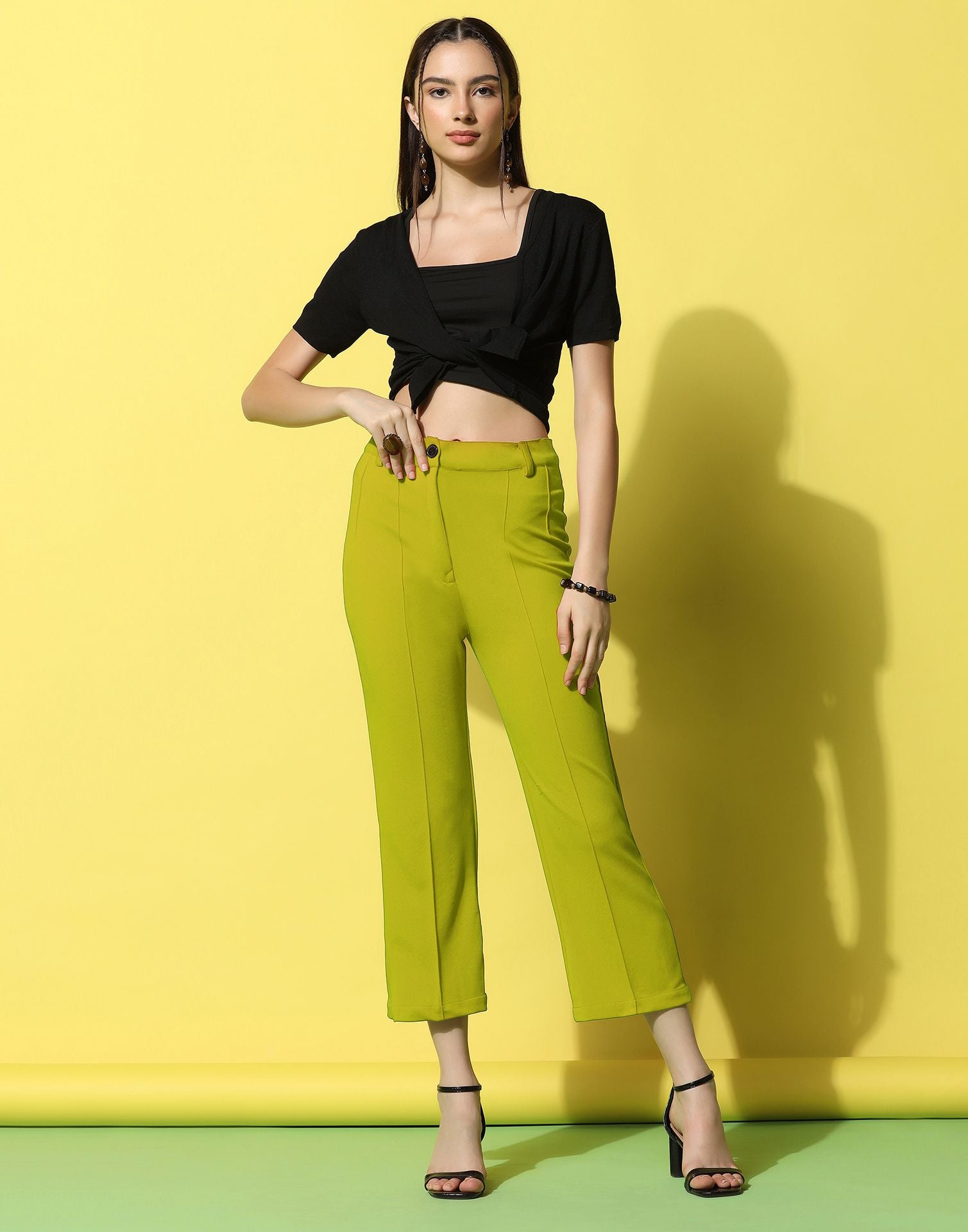 Green Pin Tuck Straight Fit Trouser | Leemboodi