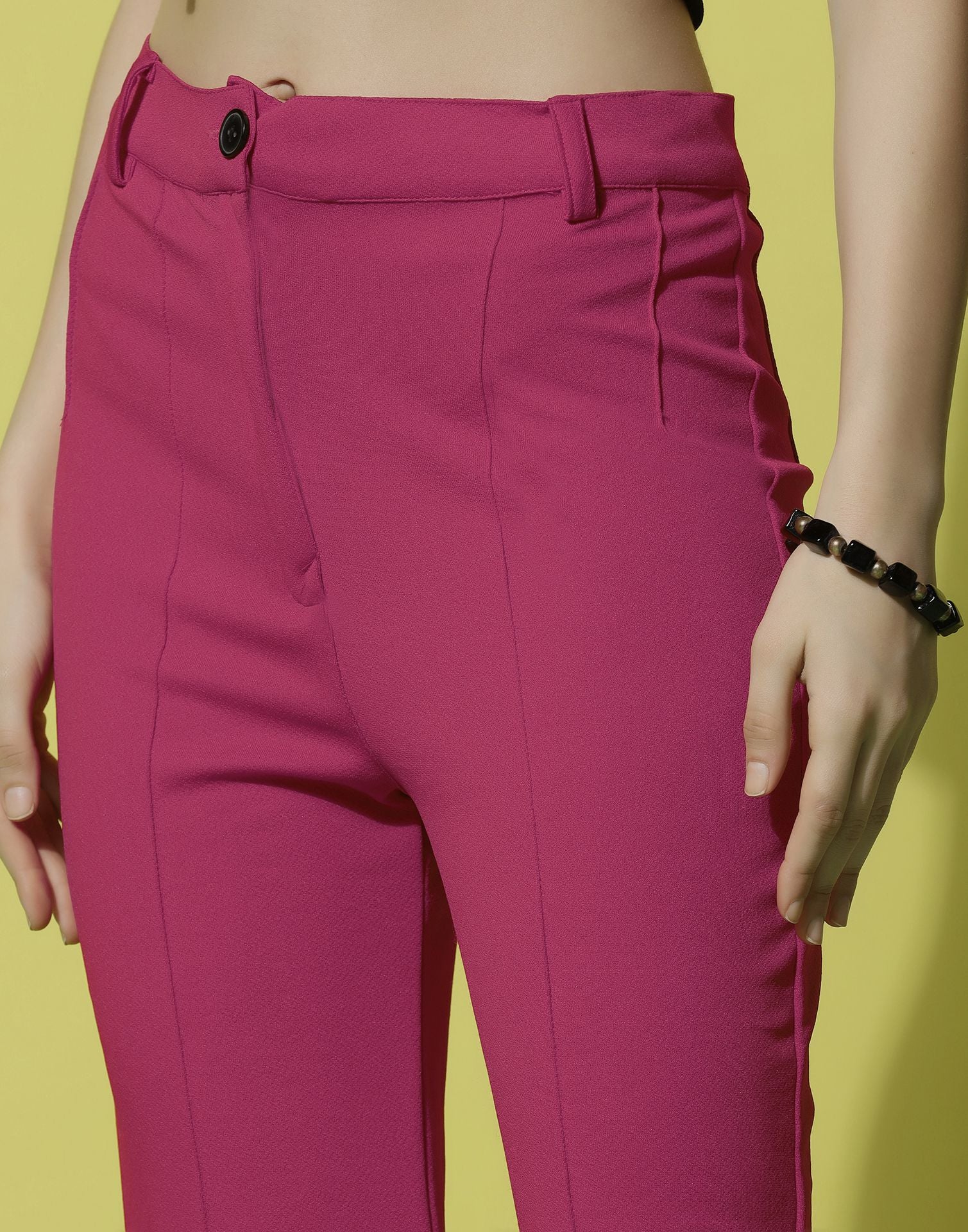 Fuchsia Pink Pin Tuck Straight Fit Trouser | Leemboodi