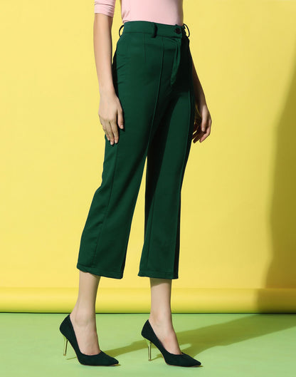 Dark Green Pin Tuck Straight Fit Trouser | Leemboodi