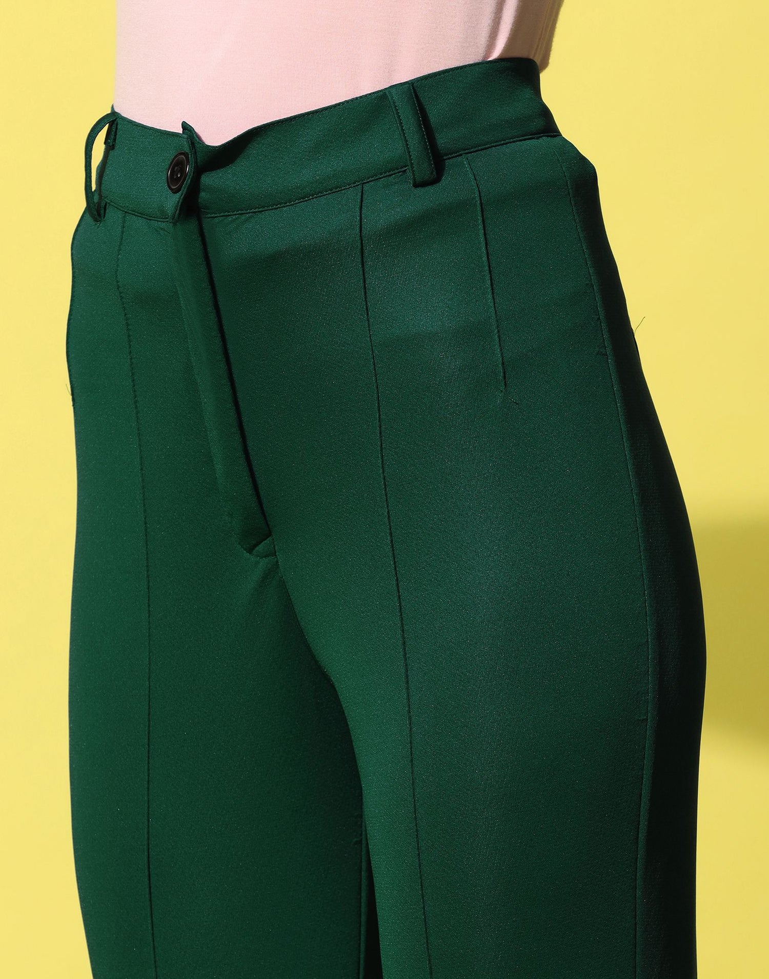 Dark Green Pin Tuck Straight Fit Trouser | Leemboodi