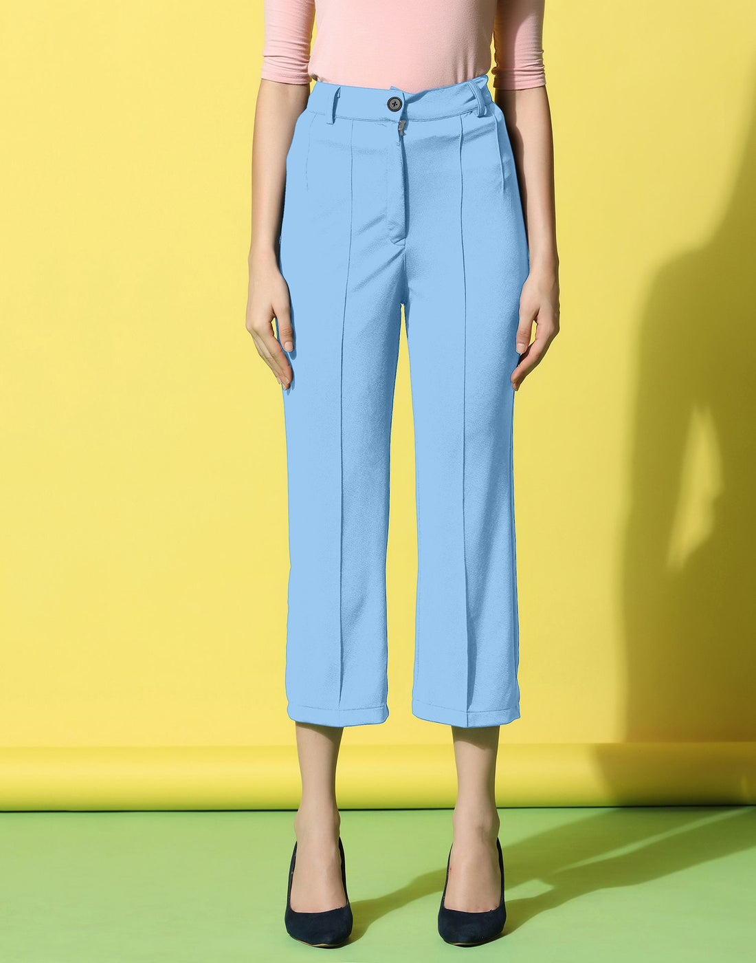 Sky Blue Pin Tuck Straight Fit Trouser | Leemboodi