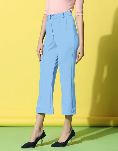 Sky Blue Pin Tuck Straight Fit Trouser | Leemboodi