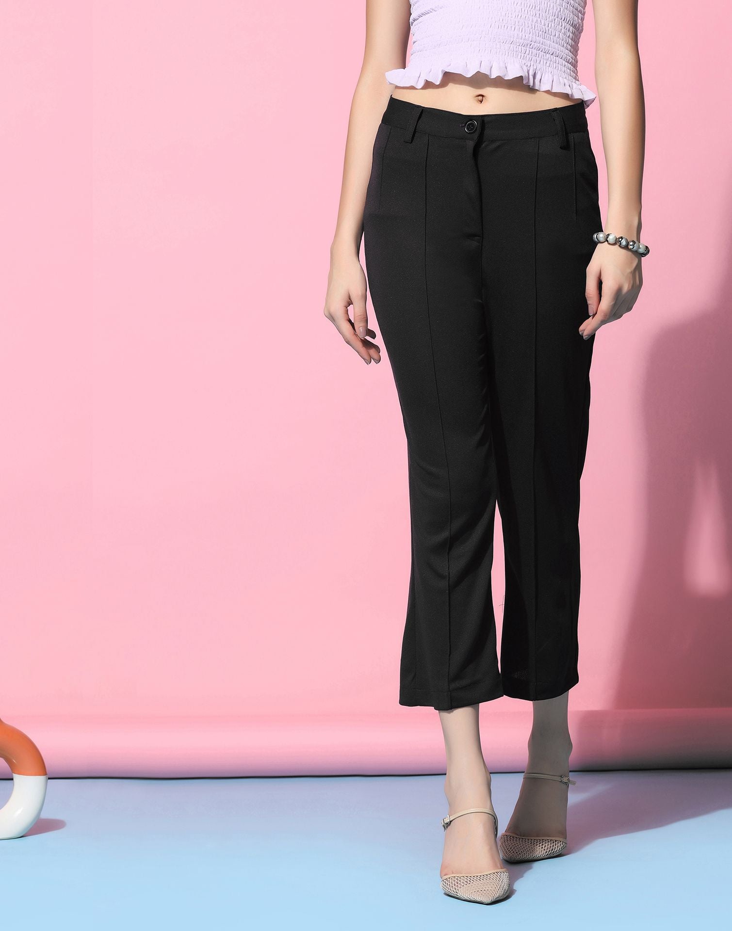 Black Pin Tuck Straight Fit Trouser | Leemboodi